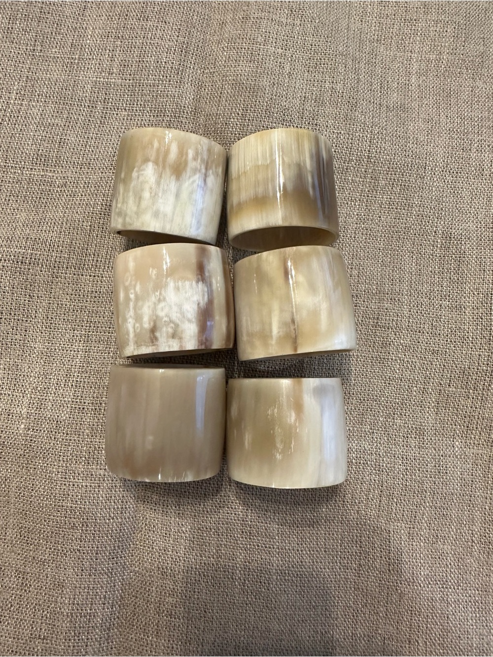 Williams Sonoma Horn Napkin Rings in Cream and Brown - Set of 6